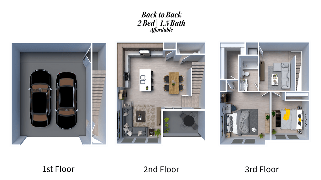 Floor plan for 2 beds, 1.5 baths, 1300 sqft